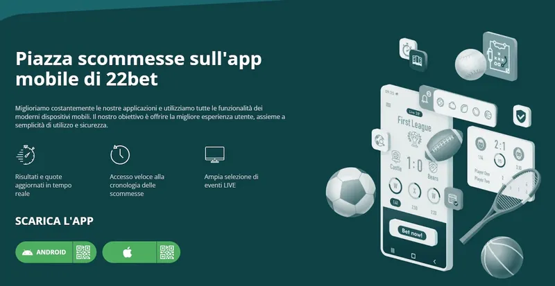 App 22Bet e versione mobile per smartphone Android e iOS