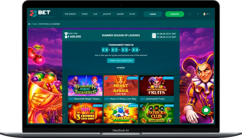 Tornei 22Bet Casino con premi e classifiche per i giocatori