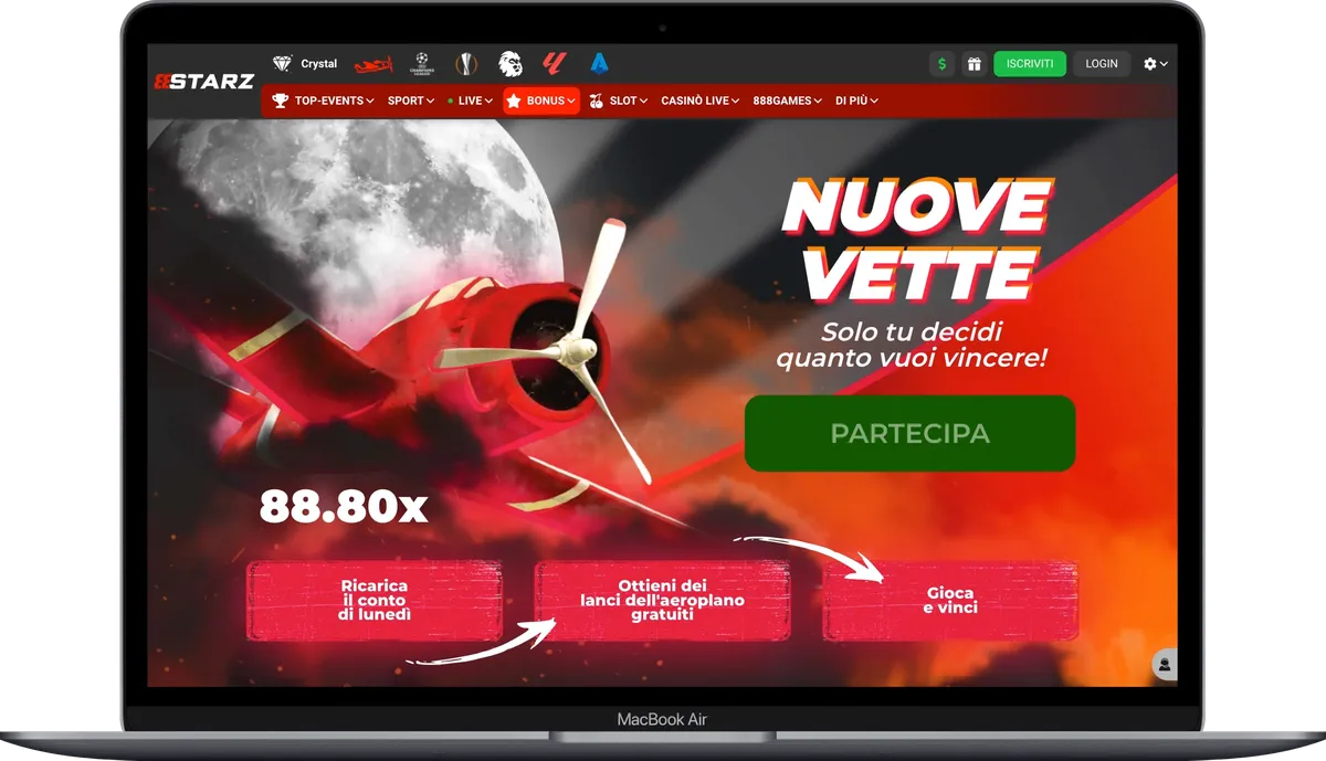 888Starz bonus nel gioco Aviator con moltiplicatori e vincite