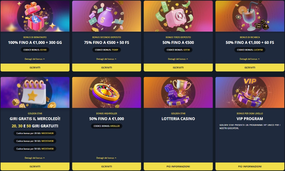Bonus offerti da GoldenStar Casino Bonus offerti da GoldenStar Casino