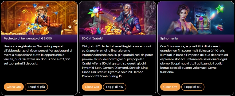 Bonus offerti da Gratowin Casino Bonus offerti da Gratowin Casino