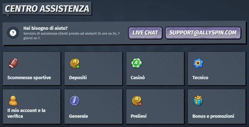Servizio di assistenza del casinò Ally Spin Servizio di assistenza AllySpin Casino