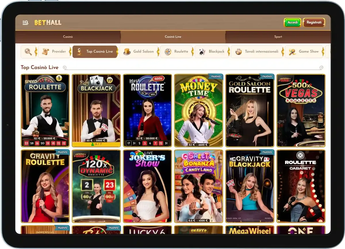 Giochi Live Bethall Casino con dealer dal vivo