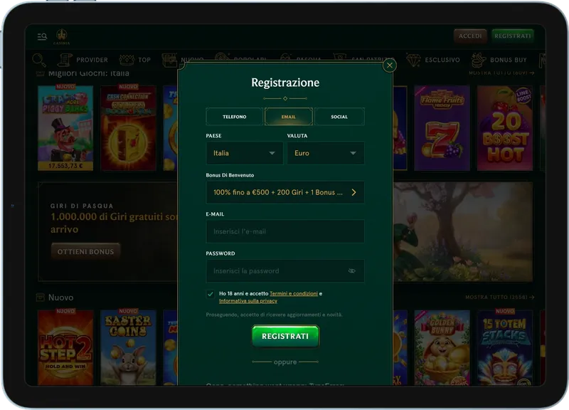 Registrazione Casinia Casino