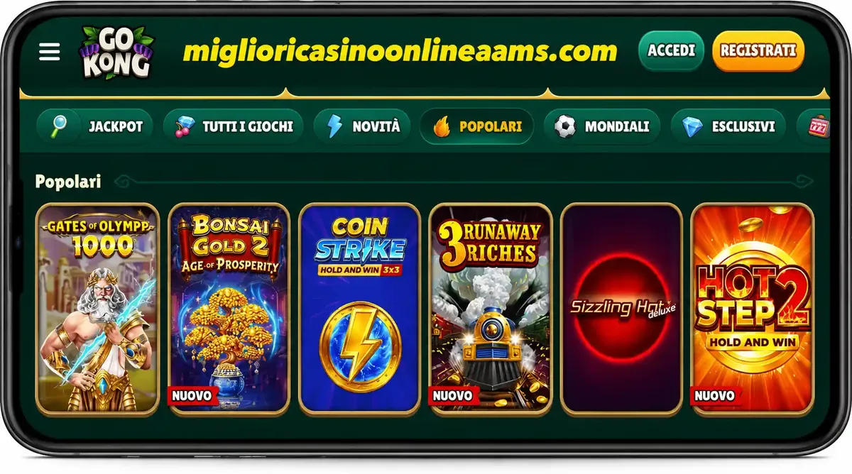 GoKong Casino esperienza mobile con giochi online su smartphone e tablet