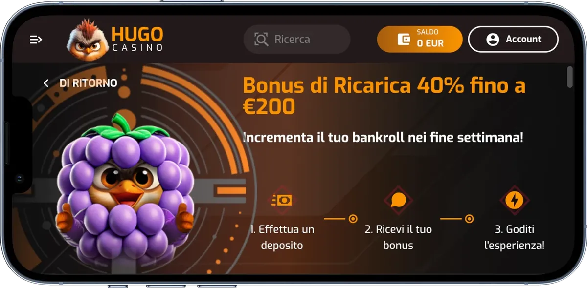 Hugo Casino reload bonus con percentuale sul deposito e promozioni attive
