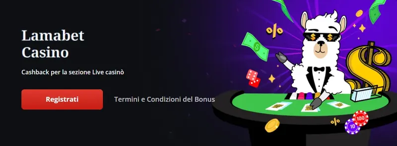 Lamabet casino cashback bonus per la sezione Live casinò