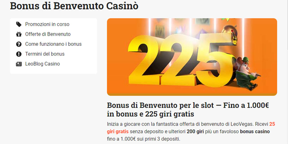 Bonus di benvenuto Casino LeoVegas LeoVegas Casino Bonus di benvenuto