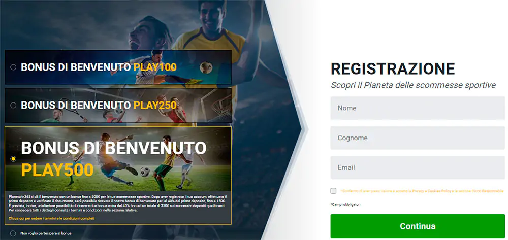 Registrazione al Casinò Planetwin365 Planetwin365 Casino registrazione