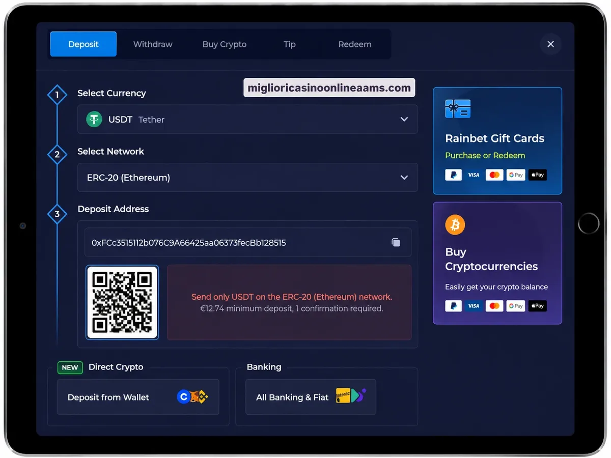 Pagamenti Rainbet Casino con opzioni rapide e sicure