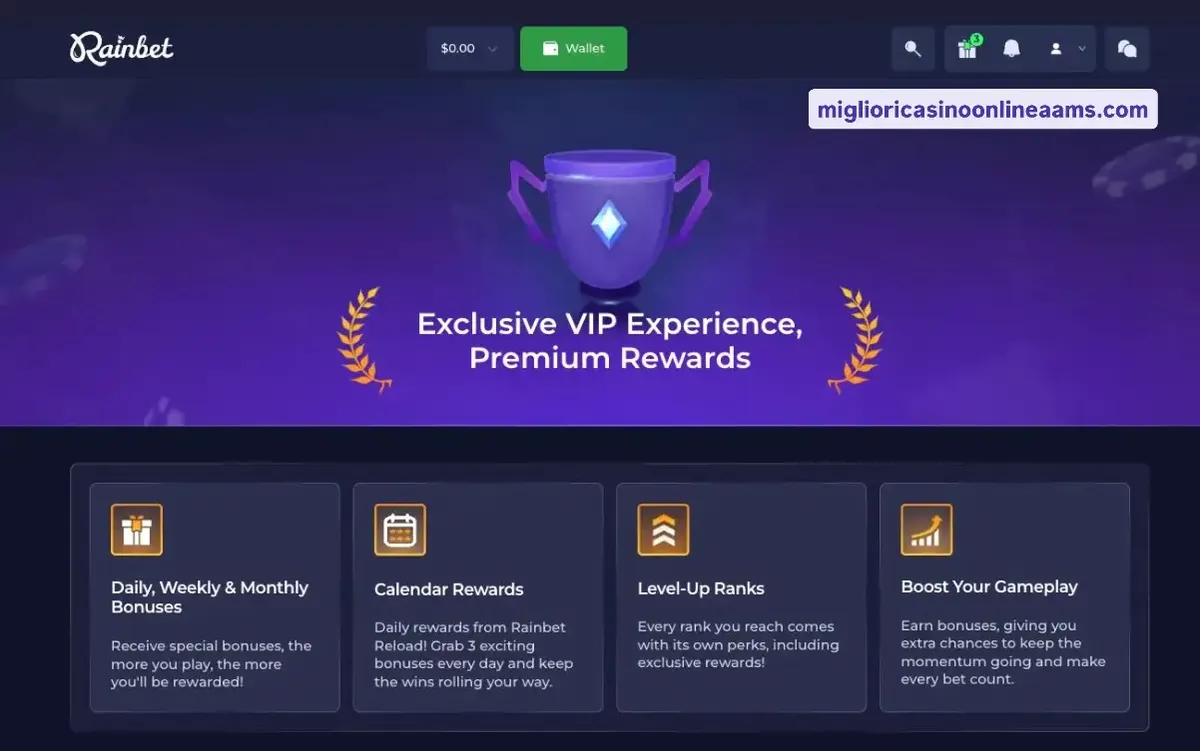 Rainbet Casino sistema VIP con livelli, premi e vantaggi esclusivi