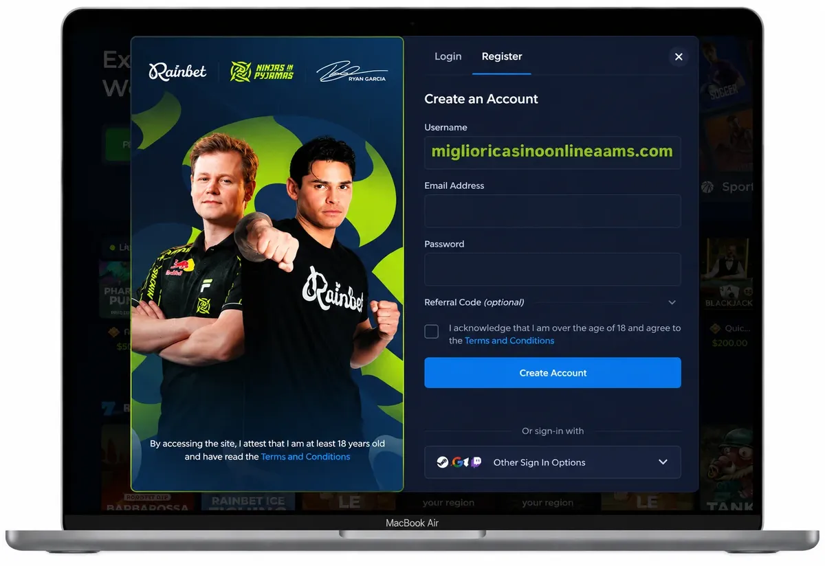 Rainbet Casino login e registrazione account online