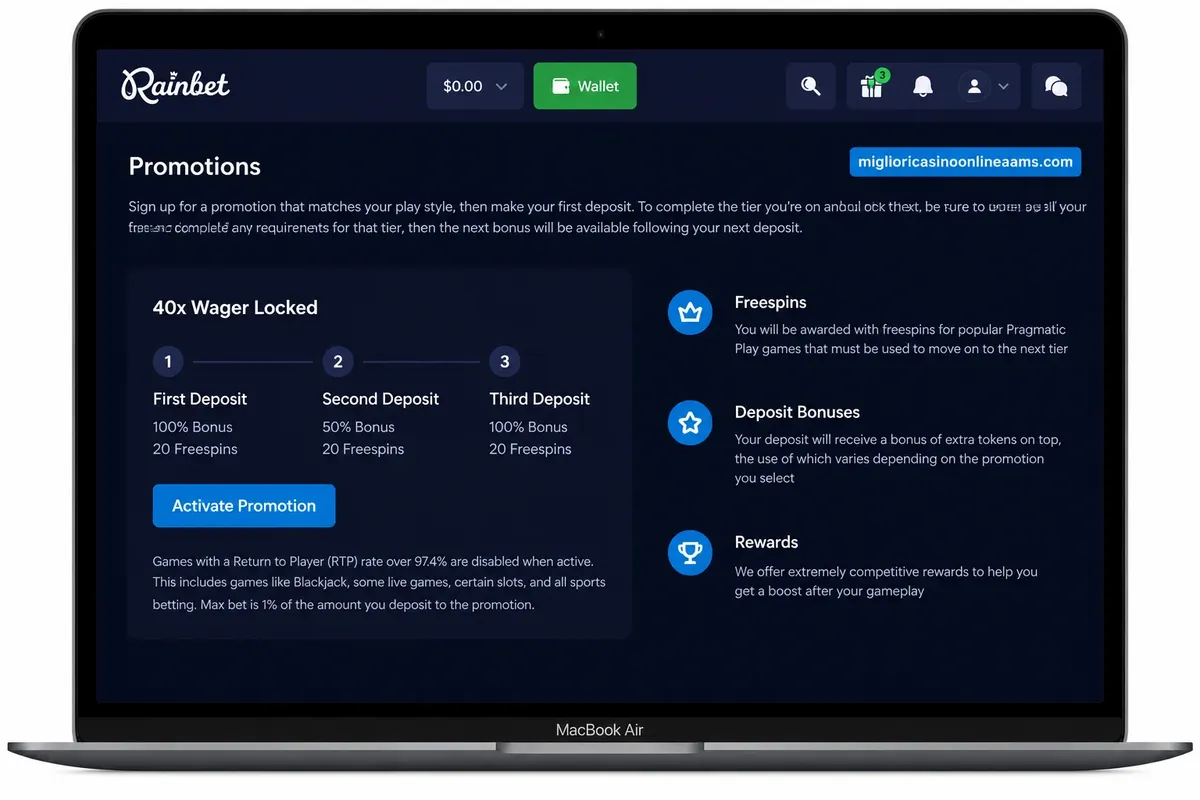 Rainbet bonus Wager Locked con offerte e condizioni di wagering