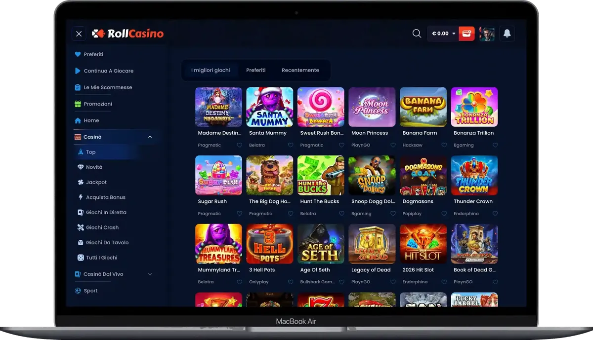 Giochi e provider Roll Casino con slot e casinò online