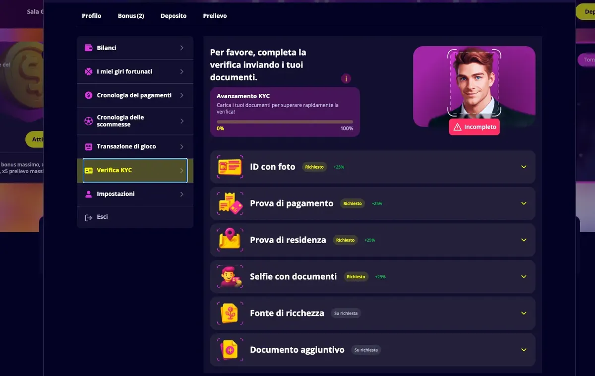 Slotoro Casino KYC verifica account con procedure di sicurezza