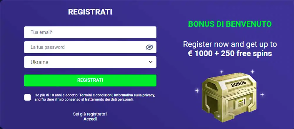 Iscrizione a SpaceWin Casinò