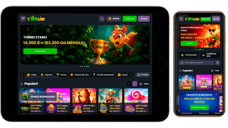 Versione mobile di Spinline Casino – gioca da smartphone senza app