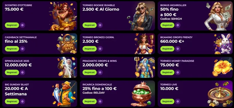 Il casinò online Spinmama offre ai giocatori un'ampia gamma di promozioni e bonus. Diverse promozioni disponibili sul sito web del casinò Spinmama