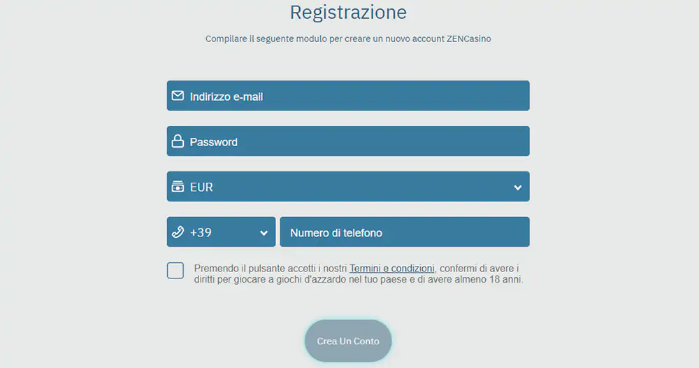 Registrazione a ZenCasino ZenCasino Registrazione