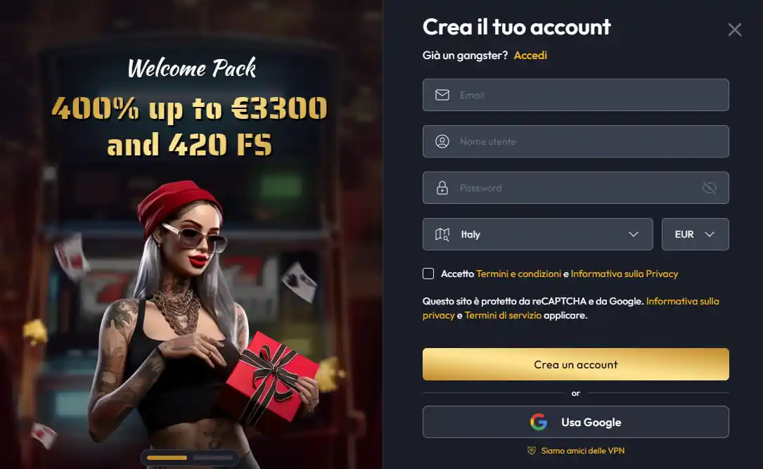 Registrazione Gangsta Casino Gangsta Casino Registrazione